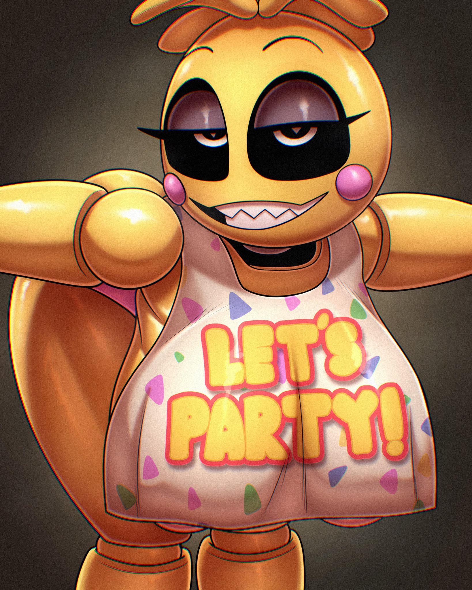 1girl, ajolodraw, animatronic, animatronic female, apron, big nipples, chicken, chicken girl, female, five nights at freddy's, five nights at freddy's 2, fnaf, hanging breasts, huge breasts, huge nipples, large breasts, nipple peek, nipple slip, panties, phasianid, robot, robot girl, scottgames, solo, toy chica (fnaf)