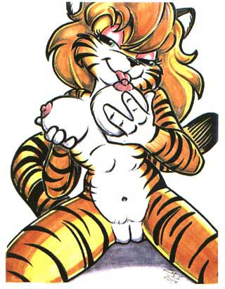 2010 anthro breast_sucking breasts brian_o'connell feline female fur furry licking mammal nipple_lick nipples nude pussy self_breast_sucking signature solo tiger tongue tongue_out year