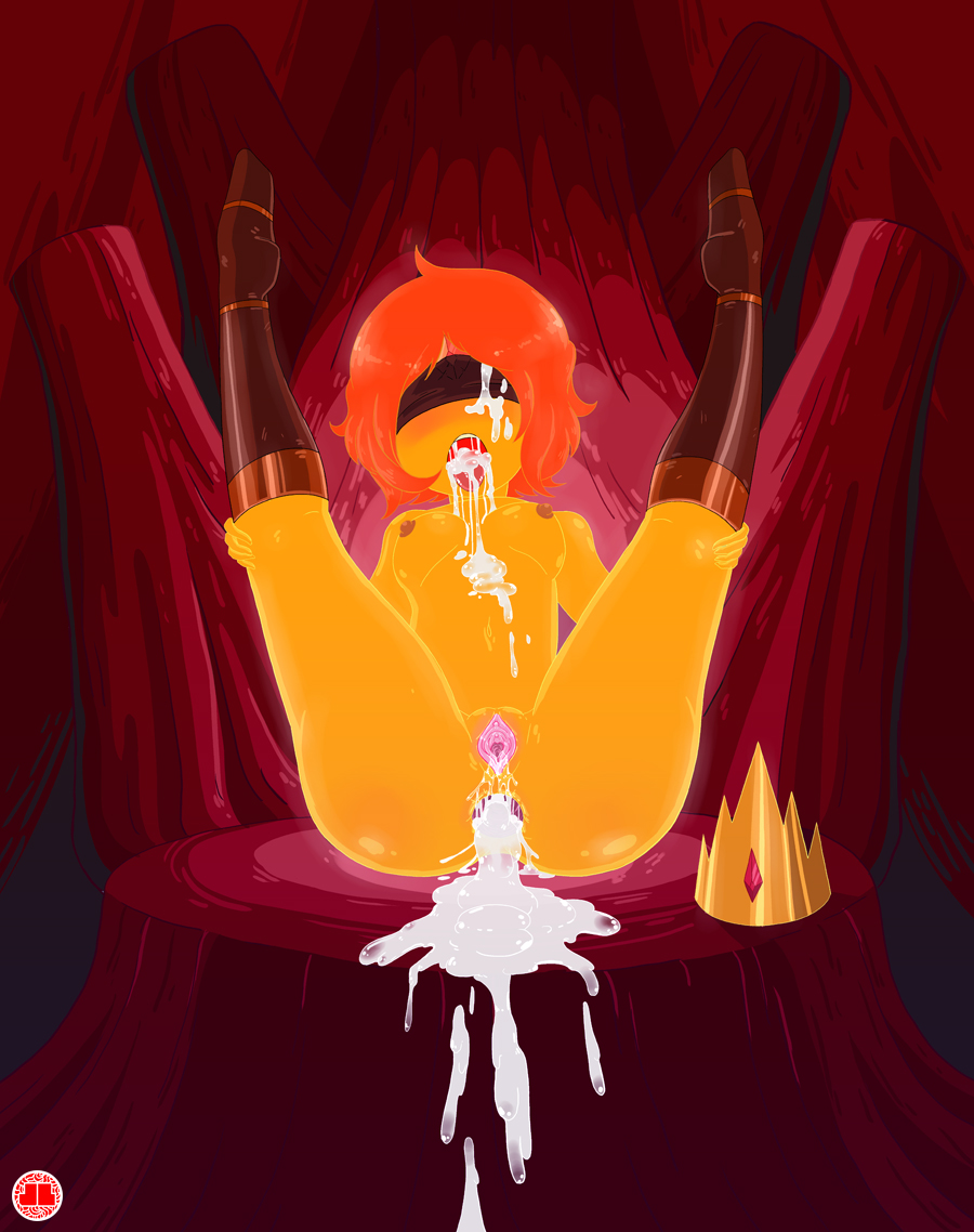 1girls, adventure time, after rape, after sex, blindfold, cartoon network, cum, cum drip, cum in mouth, cum in pussy, cum inside, cum on face, cum on upper body, cumshot, female, female only, flame princess, forced, fucked silly, gaping, gaping anus, gaping pussy, jlullaby, legs up, naked, naked footwear, nude, overflow, pussy, rape, solo