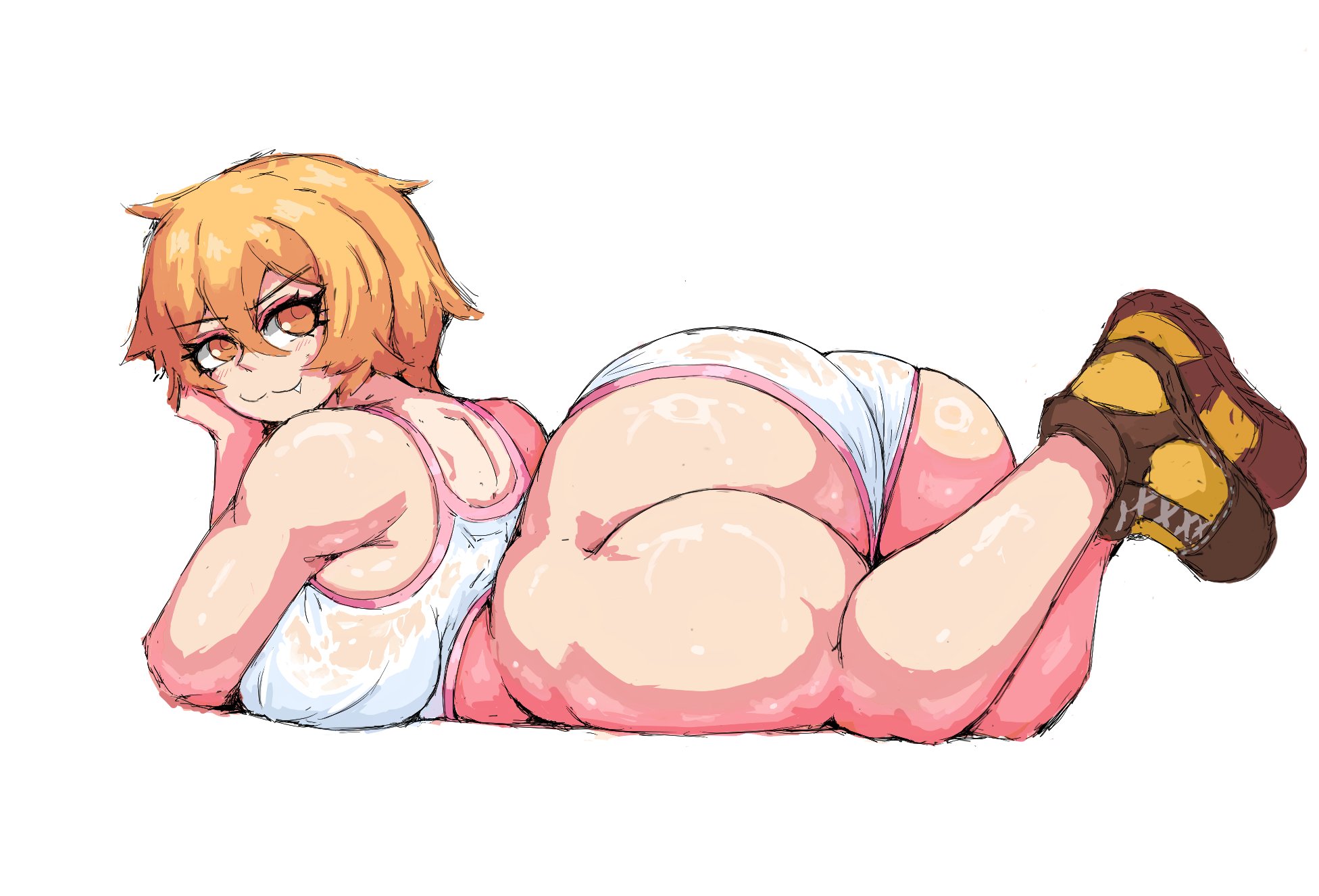 1girls, ass, big ass, big breasts, bloodfiend, boots, breasts, chubby, don quixote (limbus company), fang, fat, fat ass, female, huge ass, laying down, laying on stomach, limbus company, littleteze, project moon, sharp tooth, tagme, thick thighs, thighs, yellow hair
