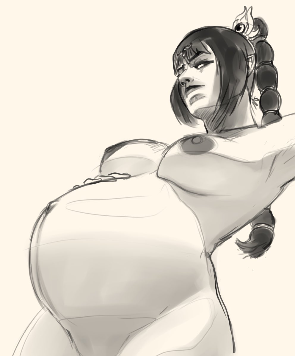1girls, baldur's gate, baldur's gate 3, belly, big belly, big breasts, black hair, breasts, dungeons and dragons, elf, female, female focus, female only, monochrome, nipples, pregnant, shadowheart, solo, solo female, solo focus, sugarbush