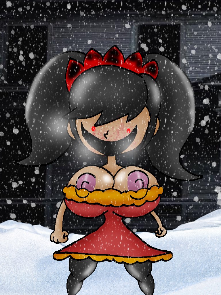 1girls ashley_(warioware) barely_contained_breasts big_breasts breasts clothed clothed_female clothing entity female female_focus female_only five_nights_at_wario's five_shows_at_wario's glowing_eyes mario_(series) nightmare_waifu nipples open_mouth outdoors outside red_eyes smile smiling snow solo solo_female solo_focus standing thiccfire virus_ashley_(fnaw) wide_smile