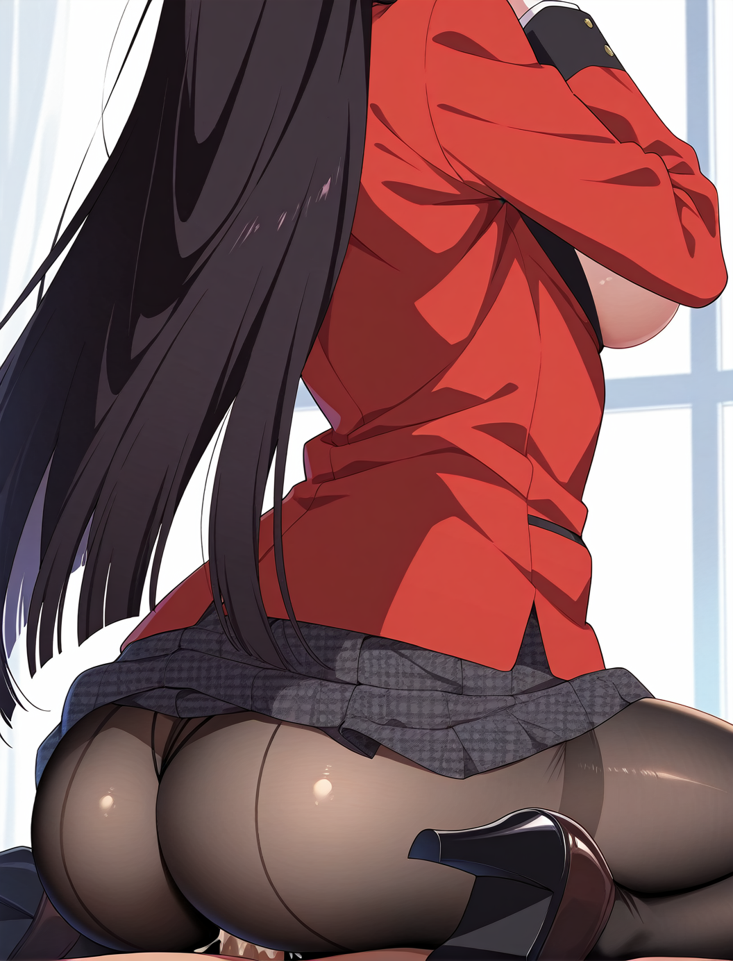 1boy 1girls ai_generated ass ass_focus back_view big_ass big_breasts black_hair breasts cum cum_string cum_trail curvy curvy_body curvy_female dress female female_focus high_heels huge_ass jabami_yumeko kakegurui legwear long_hair panties pantyhose penetration penis perfect_ass perfect_body perfect_legs red_eyes red_jacket school_uniform schoolgirl skirt skirt_up solo_female student thick_thighs vaginal_penetration