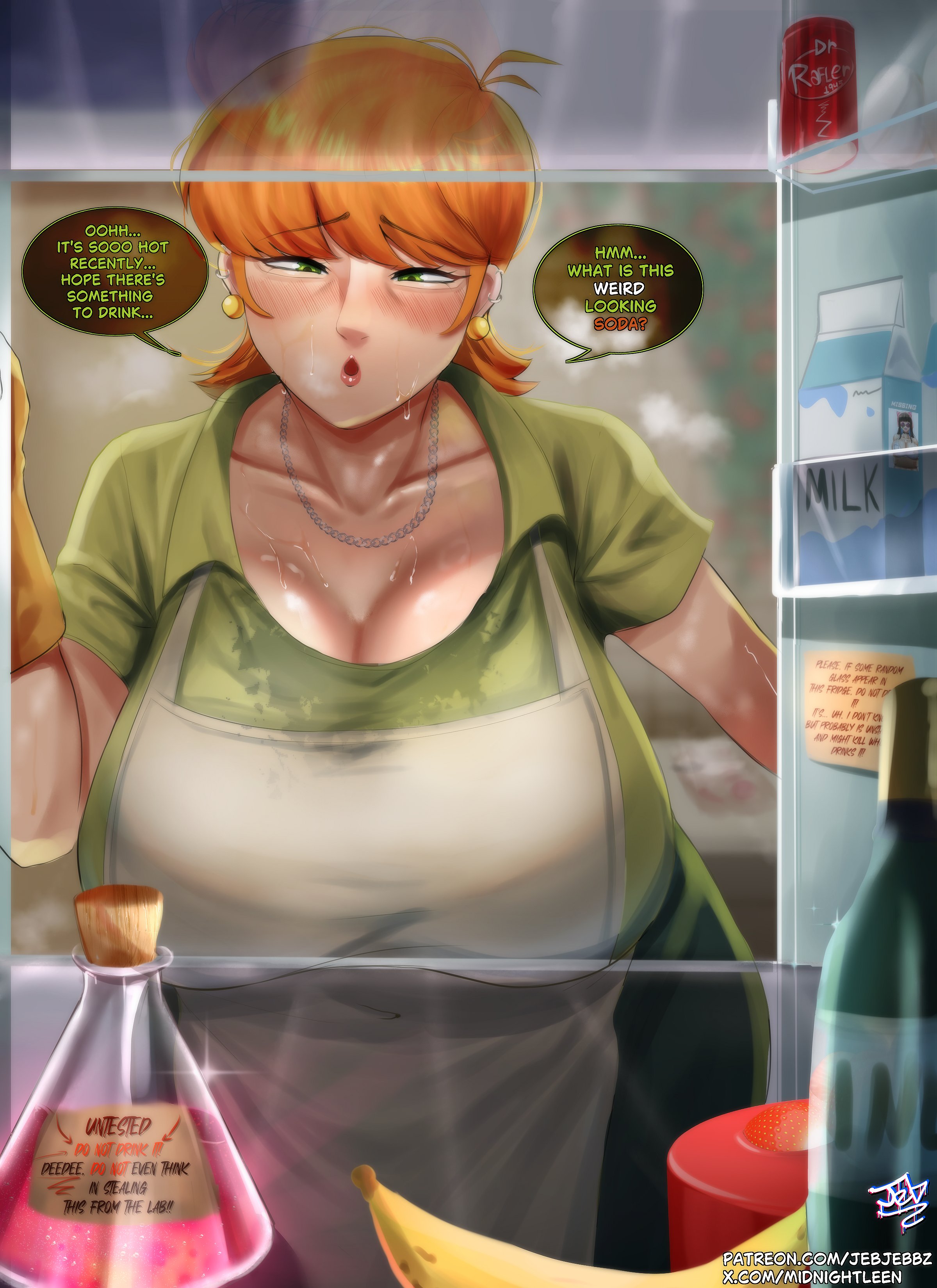 1girls, dexter's laboratory, dexter's mom, english text, female, female only, gloves, jebjebbz, latex, latex gloves, mature, mature body, mature female, mature figure, midnightleen, milf, solo, solo female, speech bubble, tagme, text, text bubble, twitter link, yellow gloves