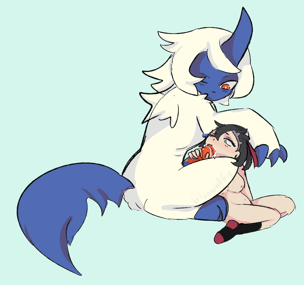 2024 absol bloowolfy blue_background blue_body blue_fur bodily_fluids cum cum_in_mouth cum_inside duo fellatio female female_penetrated feral feral_penetrating feral_penetrating_human fur generation_3_pokemon genital_fluids human human_on_feral human_penetrated interspecies male male/female male_penetrating male_penetrating_female mammal marnie_(pokemon) nintendo oral penetration penile penis_in_mouth pokemon pokemon_(species) pokephilia sex simple_background white_body white_fur zoophilia