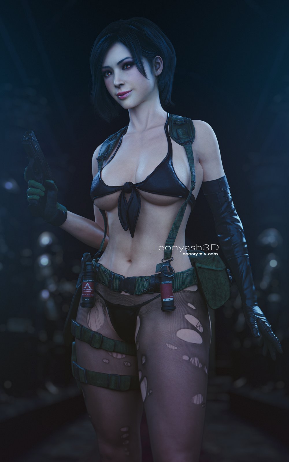 1girls, 3d, ada wong, big ass, big breasts, big thighs, black gloves, breasts, bust, busty, cosplay, crossover, crossover cosplay, curvaceous, curvy, curvy figure, female, gloves, green gloves, hips, huge ass, huge breasts, huge thighs, large ass, large breasts, large thighs, leather gloves, leonyash3d, mature, mature female, metal gear, metal gear solid, metal gear solid v, quiet (metal gear) (cosplay), resident evil, resident evil 2, resident evil 4, slim waist, thick, thick hips, thick legs, thick thighs, thighs, voluptuous, waist, wide hips