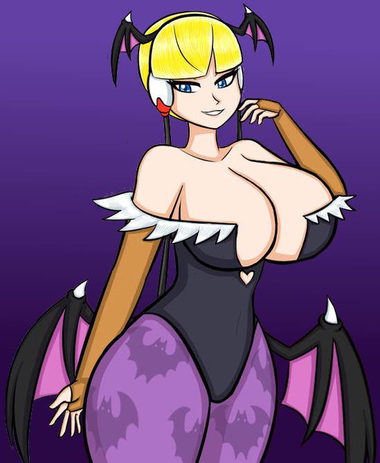 animal_print bat_print batwings big_breasts blonde_hair blue_eyes blunt_bangs bodysuit breasts bridal_gauntlets busty cleavage clothing_cutout cosplay creatures_(company) crossover darkstalkers demon_girl demon_wings elesa_(pokemon) exposed_shoulders female female female_only game_freak gauntlets head_wings headset heart_cutout huge_breasts large_breasts leotard looking_at_viewer low_wings morrigan_aensland morrigan_aensland_(cosplay) naughty_face nintendo pantyhose pokemon pokemon_(game) pokemon_bw print_legwear purple_background purple_legwear purple_pantyhose seductive seductive_smile short_hair smile solo thesilentdrawer thick_thighs thighs thights tighs wings