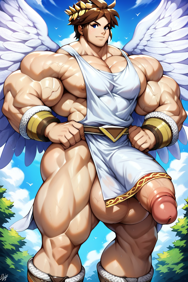 ai_generated angel dick huge_cock kid_icarus male male_only muscles muscular muscular_male nintendo penis pit pit_(kid_icarus)