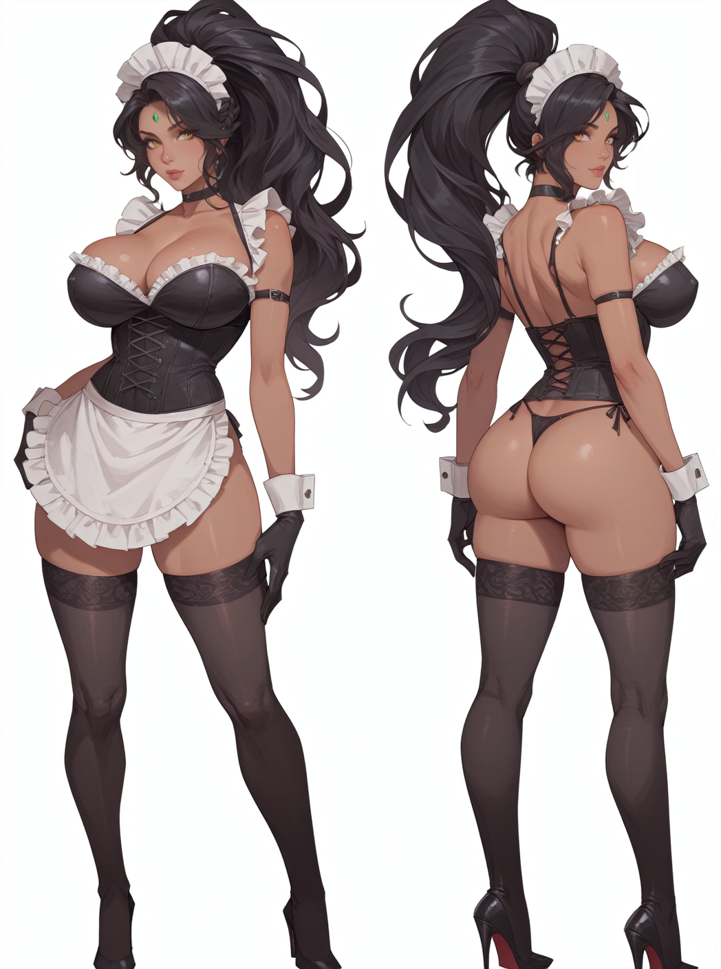 1female 1girl 1girls 1woman ai_generated big_ass big_breasts big_butt black_hair black_hair_female breast_focus butt_focus chest_focus dark-skinned_female dark_skin ear_piercing ear_piercings ear_ring ear_rings earring earrings female female_focus forehead_jewel forhead_gem french_maid french_maid_nidalee gem_on_forehead hi_res high_heels high_res high_resolution highres jewel_on_forehead large_breasts league_of_legends long_hair long_hair_female looking_at_viewer maid maid_apron maid_headdress maid_stockings nidalee ponytail ponytail_female revealing revealing_clothes revealing_clothing revealing_dress revealing_outfit riot_games shiny shiny_ass shiny_breasts simple_background skimpy skimpy_clothes skimpy_dress skimpy_outfit skimpy_panties skimpy_uniform solo solo_focus the_grind_series white_background yellow_eyes yellow_eyes_female