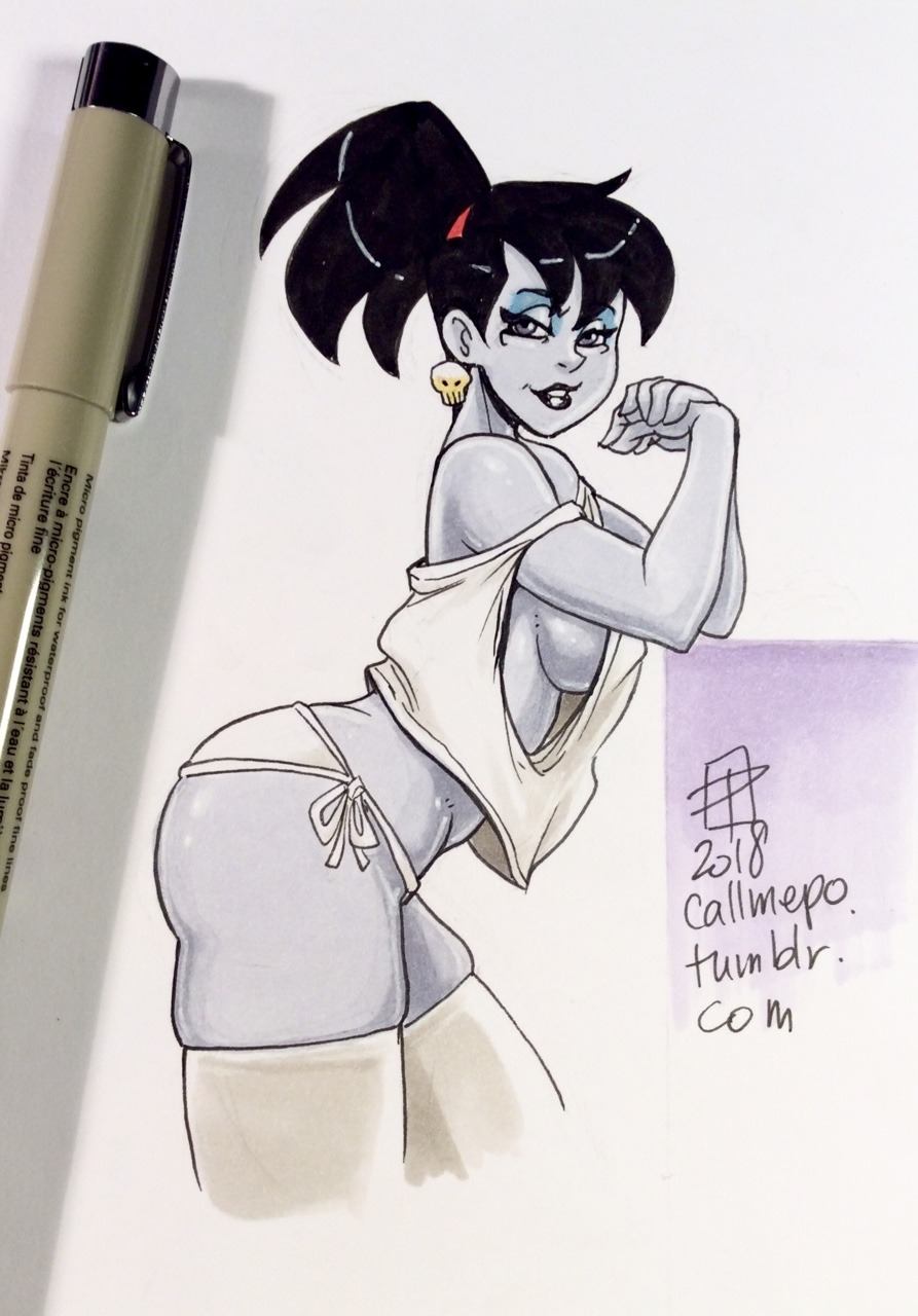 1girls, 2018, breasts, callmepo, extreme ghostbusters, female, female only, ghostbusters, goth, goth girl, kylie griffin, looking at viewer, ponytail, side view, sideboob, solo, stockings