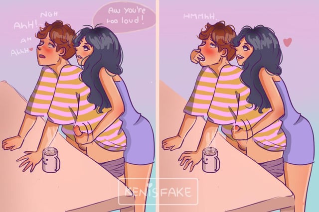 1boy, 1girls, female, femdom, finger in mouth, fingers in mouth, fishhooking, from behind, handjob, kenisfake, male, malesub, reach around, reacharound