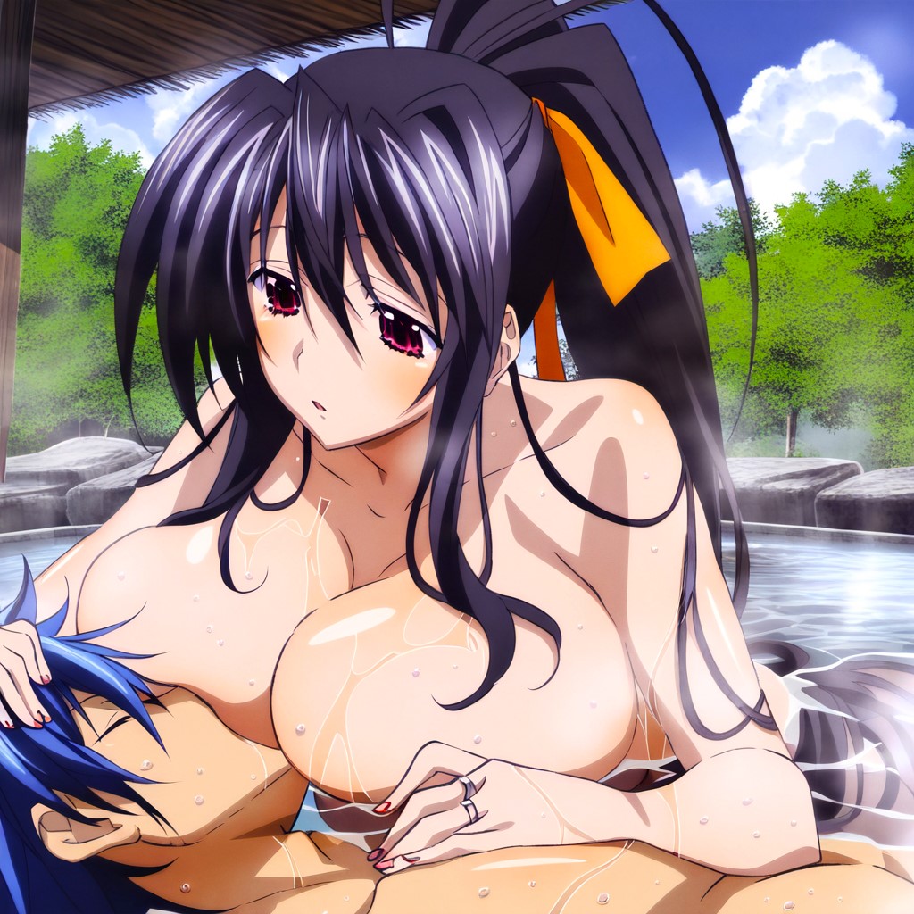 1boy1girl ai_generated akeno_himejima anime beautiful beautiful_females blue_hair blush blushing_female breast_in_face breast_sucking completely_nude couple couple_(romantic) crossover crossover_pairing dreson explicit fairy_tail female_on_top hair_ribbon hands_on_another's_head hands_on_chest handsome high_school_dxd high_school_student jellal_fernandes laying_down love_making mage massive_breasts nature_background novelai onsen orange_ribbon partially_submerged pleasure ponytail ribbon ring sex sexy straight trees voluptuous voluptuous_female