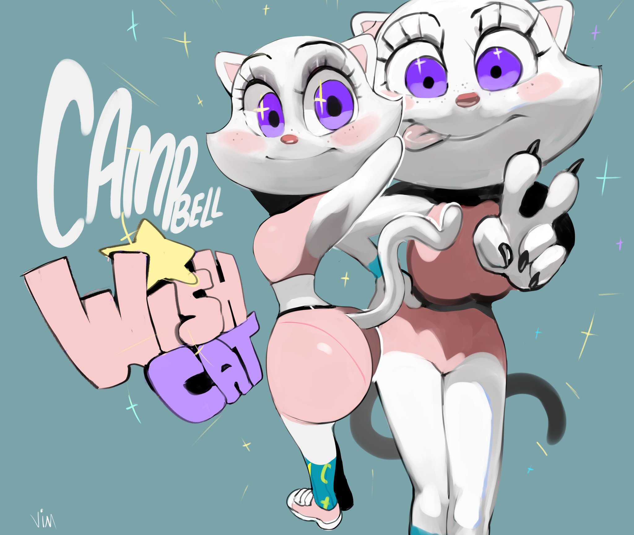 1girls, campbell (vimhomeless), cat ears, cat girl, cat tail, catgirl, clothing, female, furry, furry ears, furry female, furry only, furry tail, purple eyes, tail, tongue, tongue out, vimhomeless, white body, white fur