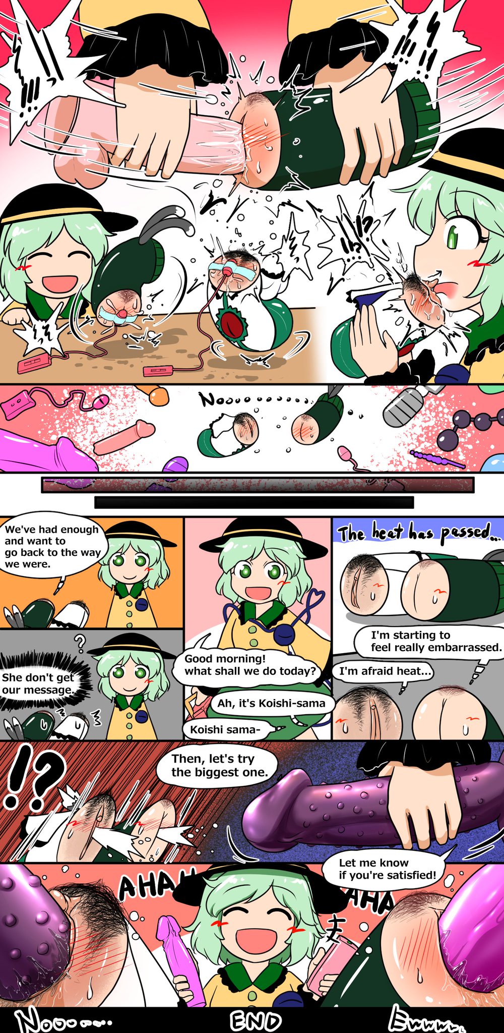 comic dildo english_text koishi_komeiji onahole onahole_transformation rin_kaenbyou speech_bubble sukedai touhou transformation utsuho_reiuji vaginal_penetration