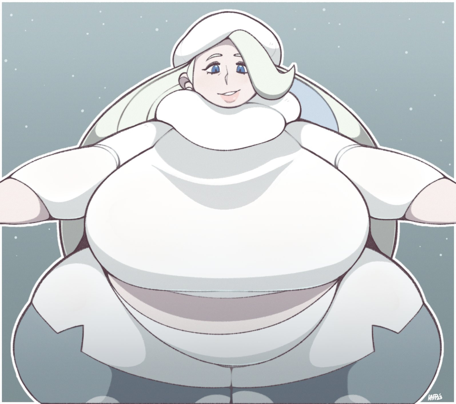 1girls, 2024, absurd res, bbw, blue eyes, breasts, chubby, chubby female, eye contact, fat, female, female focus, hips, huge breasts, inviting, inviting to hug, kappallnight, long hair, melony (pokemon), milf, plump, pokemon, pokemon ss, solo, solo female, solo focus, ssbbw, thick thighs, thighs, voluptuous, white hair, wide hips