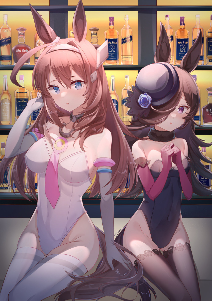 bunnysuit, elanore, leotard, mihono bourbon (umamusume), rice shower (umamusume), stockings, tagme, thighhighs, umamusume