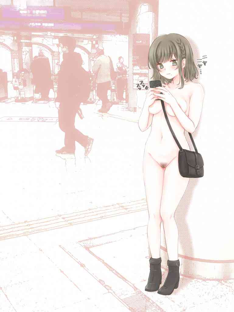 casual casual_exposure casual_nudity city_background cityscape cute female_focus naturism naturist nudism nudist nudity original_character public public_exposure public_nudity shoes_only socks_and_shoes texting