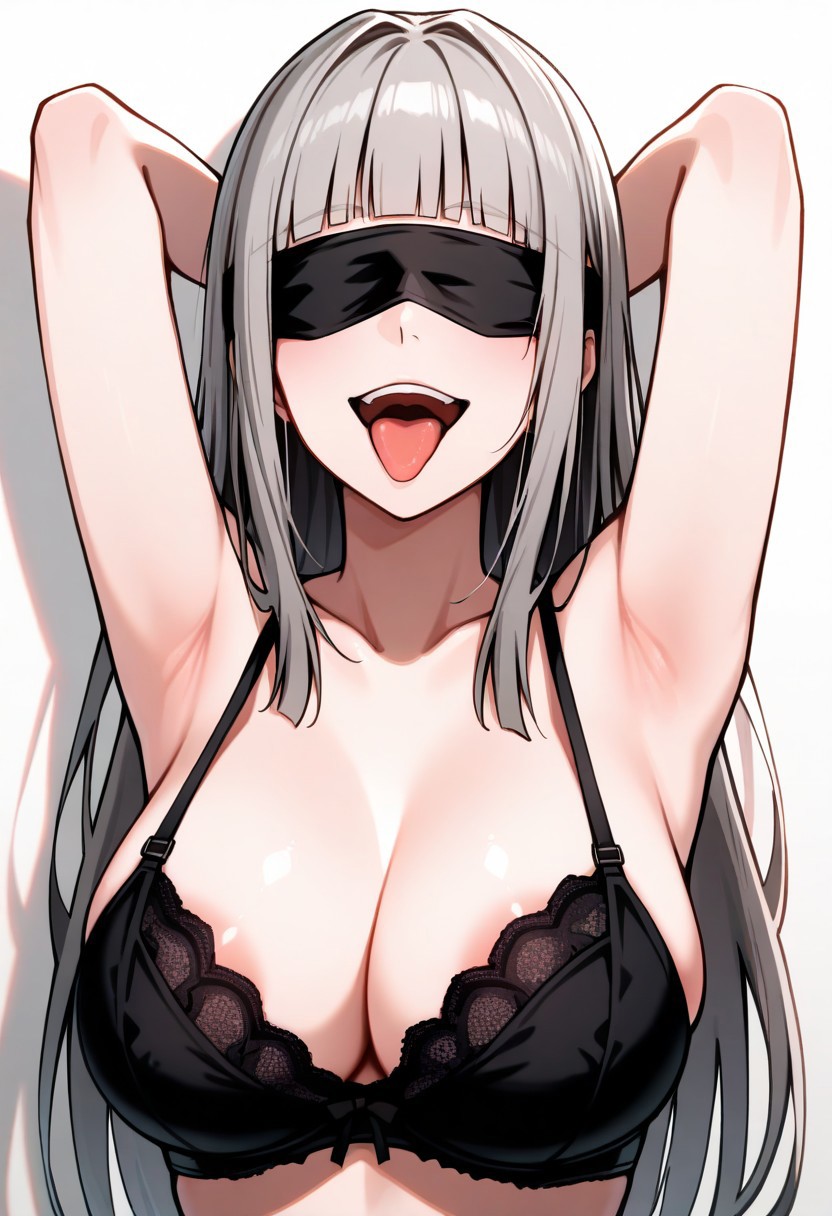 1girls ai_generated areola_slip armpit_crease armpits arms_behind_head bangs black_blindfold black_bra blindfold blossomtea blunt_bangs bra breasts civitai cleavage collarbone grey_hair illustrious_(stable_diffusion) lace-trimmed_bra lace_trim large_breasts long_hair maha_no_hanashi masa_works_design phyrexia_(maha_no_hanashi) self_upload solo teeth tongue tongue_out underwear upper_body upper_teeth upper_teeth_only uvula