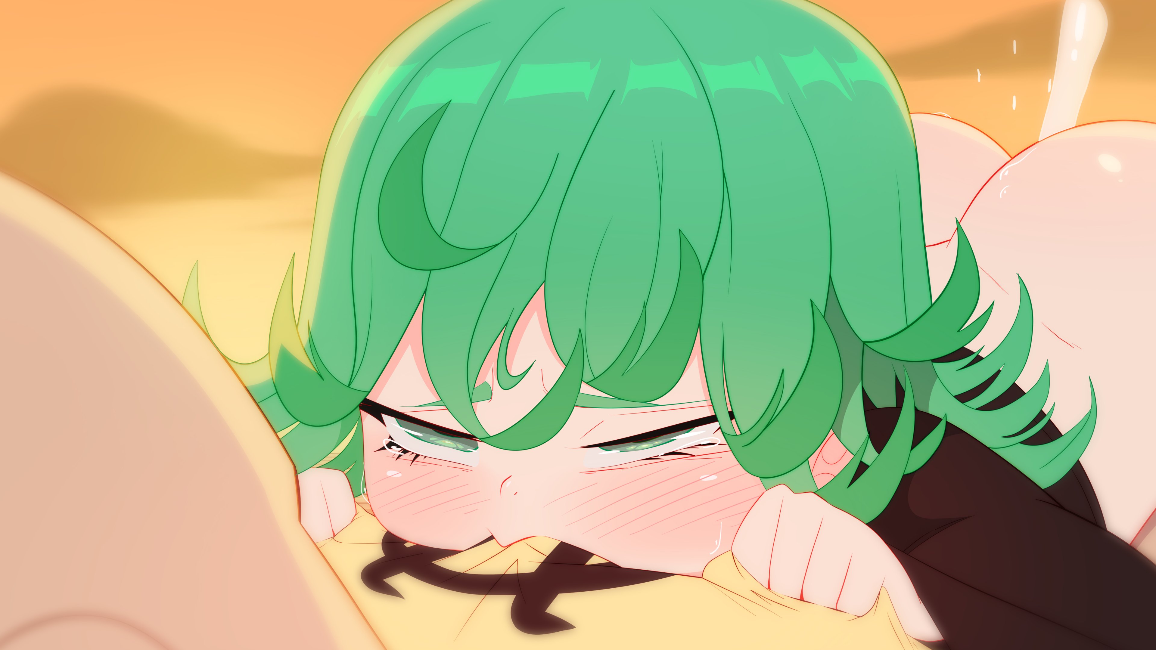 1boy, 1girls, cute, female, green eyes, green hair, male, masterploxy, mrploxy, one-punch man, saitama, tatsumaki