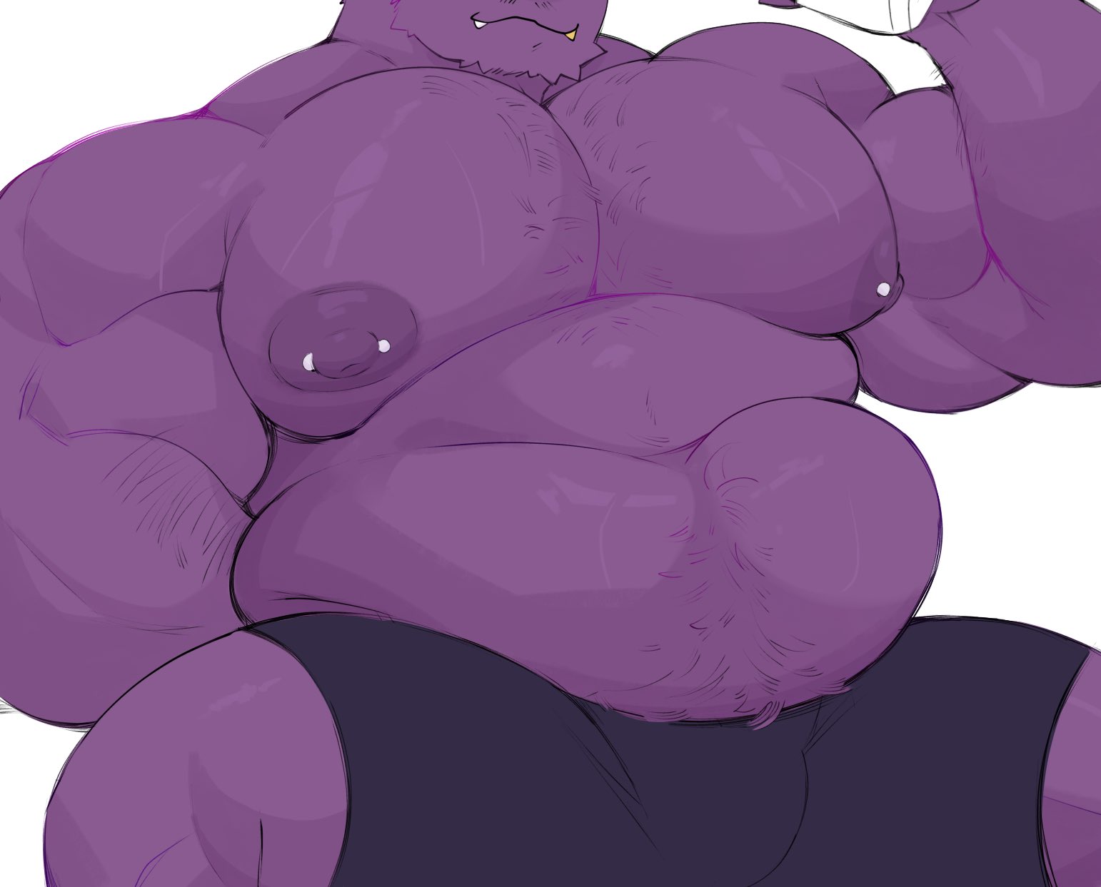 1boy, bara, belly, chubby, chubby anthro, chubby belly, chubby male, fat, fat male, front view, gay, gengar, hairy, hairy chest, hairy male, male, mentholplug, moobs, nipple piercing, nipples, original character, pierced nipples, shorts, solo, yaoi