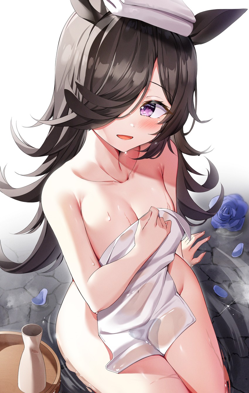 breasts, cleavage, female, kuse (0201), medium breasts, naked towel, rice shower (umamusume), tagme, towel, towel only, umamusume