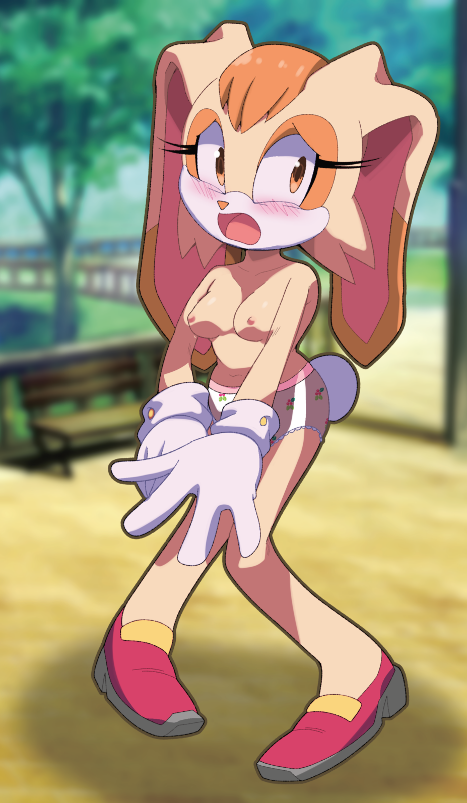 blush breasts covering embarrassed euf-dreamer female high_heels panties public_nudity rabbit rabbit_ears rabbit_humanoid rabbit_tail sonic_(series) vanilla_the_rabbit