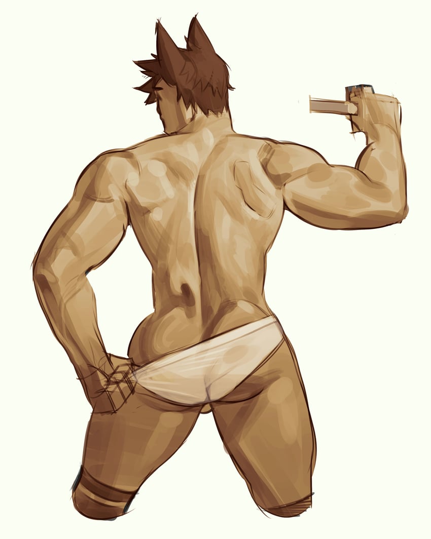 ass ass_focus bara bara_ass bara_butt big_ass big_ass_(male) big_butt big_butt_(male) big_butt_cheeks black_hair black_hair_bottom digital_media_(artwork) domination gay league_of_legends light_hair_on_dark_hair male male_focus male_only male_underwear muscular muscular_male presenting_ass pulling_down_underwear red_hair red_hair_on_black_hair red_hair_top riot_games round_ass round_butt sett thighs underwear underwear_down uza_(hellme)