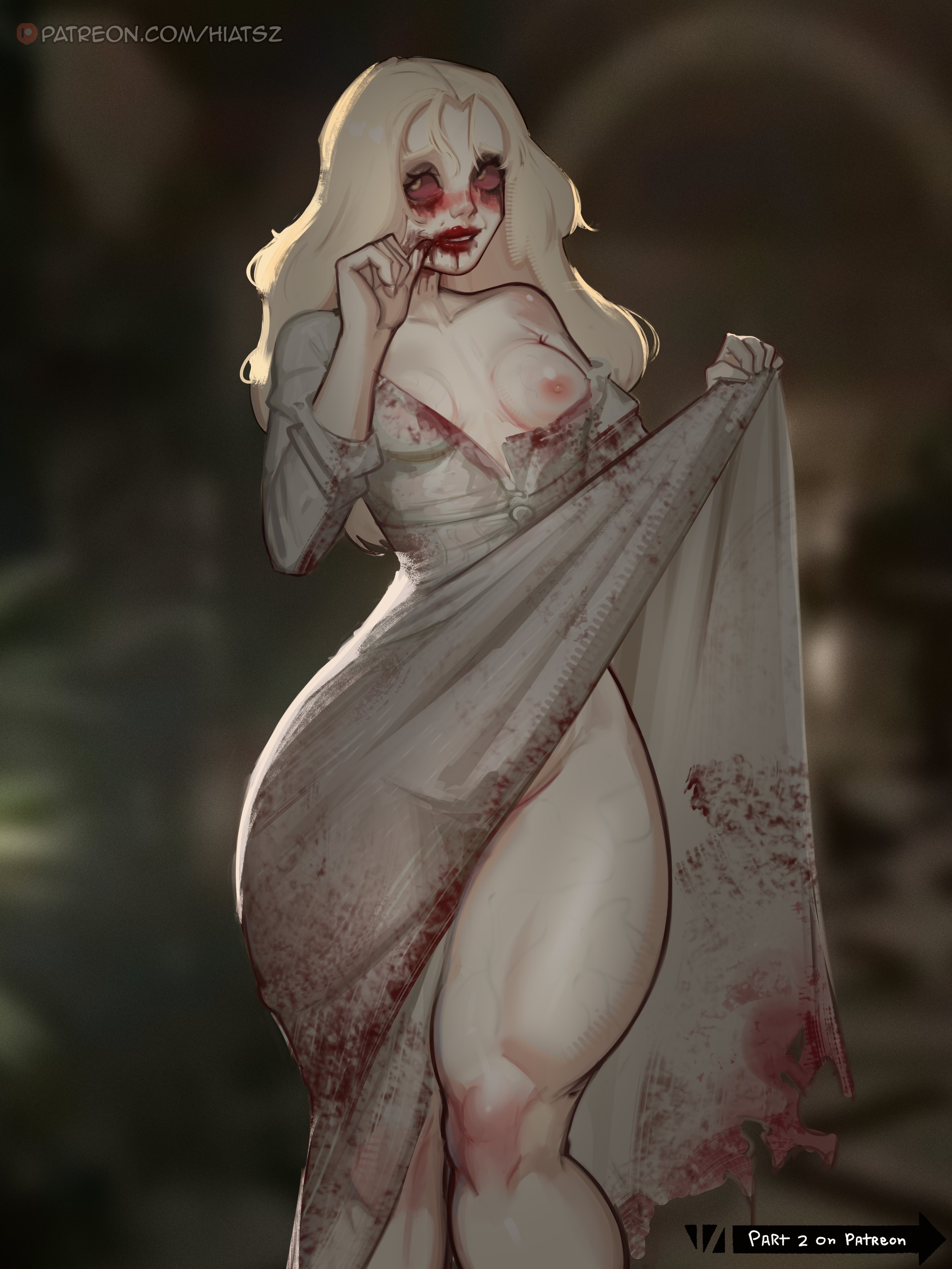 1girls, big thighs, breasts, breasts out, breasts out of clothes, curvaceous female, curvaceous figure, curvy, curvy body, curvy female, curvy figure, curvy hips, dress, dress lift, dress pull, flashing, hiatsz, hips, hips wider than shoulders, massive thighs, nipples, one breast out, pinup, resident evil, resident evil 9: requiem, selena corey, small breasts, thick legs, thick thighs, thunder thighs, thunderthighs, tits, tits out, wide hips, wide thighs, zombie girl