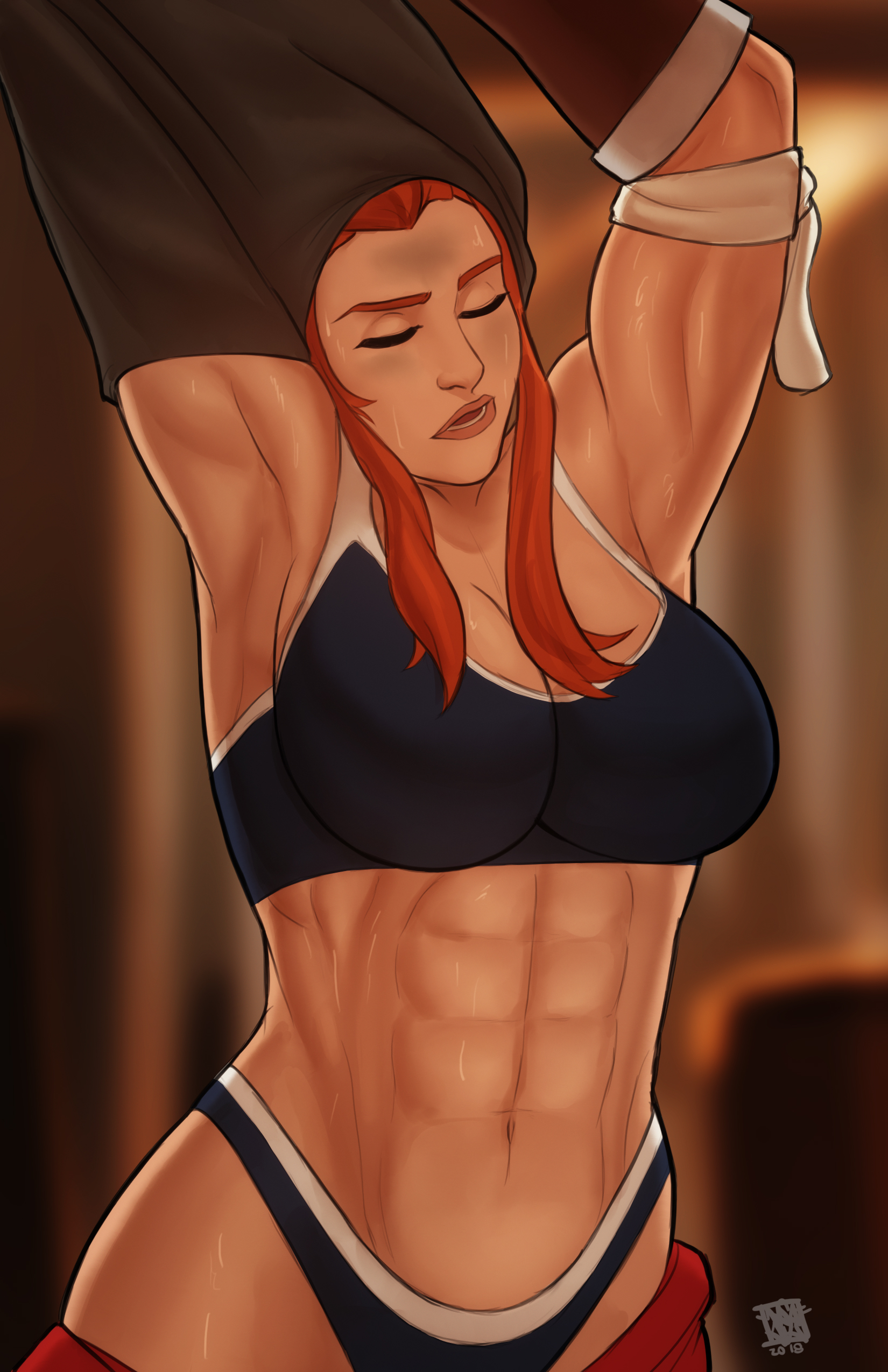 2d, abs, armpits, bra, breasts, brigitte, brigitte lindholm, cleavage, female, female only, muscles, muscular, muscular female, naavs, overwatch, softcore, solo, undressing