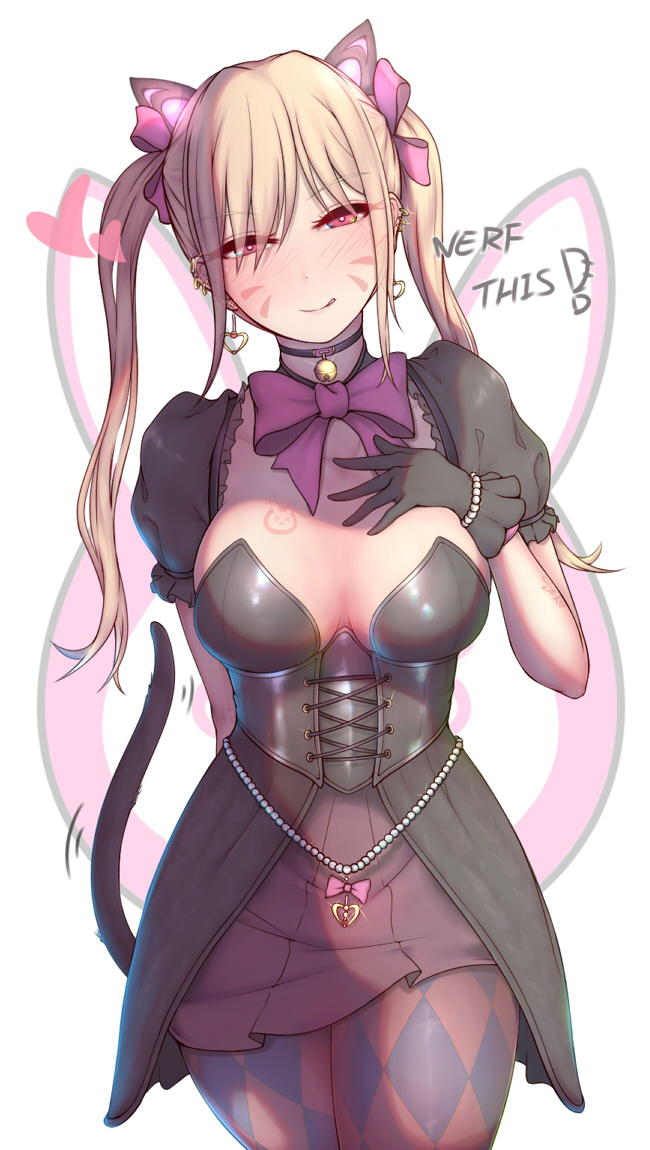 alternate costume, black cat d.va, blush, breasts, cleavage, d.va, female, female only, looking at viewer, nikuku (kazedesune), overwatch, overwatch 2, solo