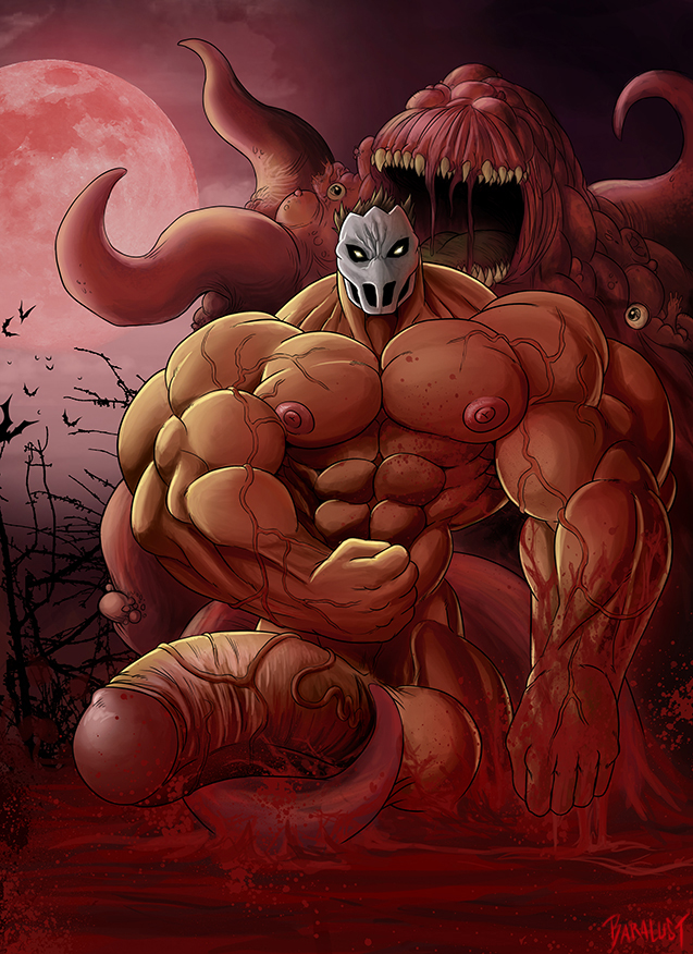 bara baralust barazoku huge_cock hung_bottom hyper_penis male male_only muscular muscular_male penis rick_taylor solo splatterhouse tentacle terror_mask