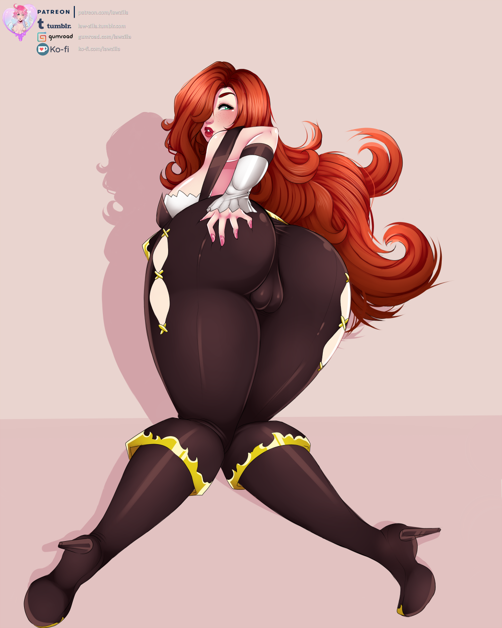 1girls, 2018, ass, cameltoe, female, female only, huge ass, law-zilla, league of legends, looking at viewer, looking back, miss fortune, pussy, riot games, solo
