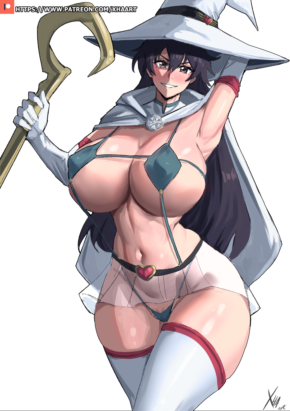 1girls alternate_costume bambietta bambietta_basterbine big_breasts black_hair bleach breasts breasts_bigger_than_head costume female female_only huge_breasts large_breasts long_hair self_upload thick_thighs witch witch_hat xhaart