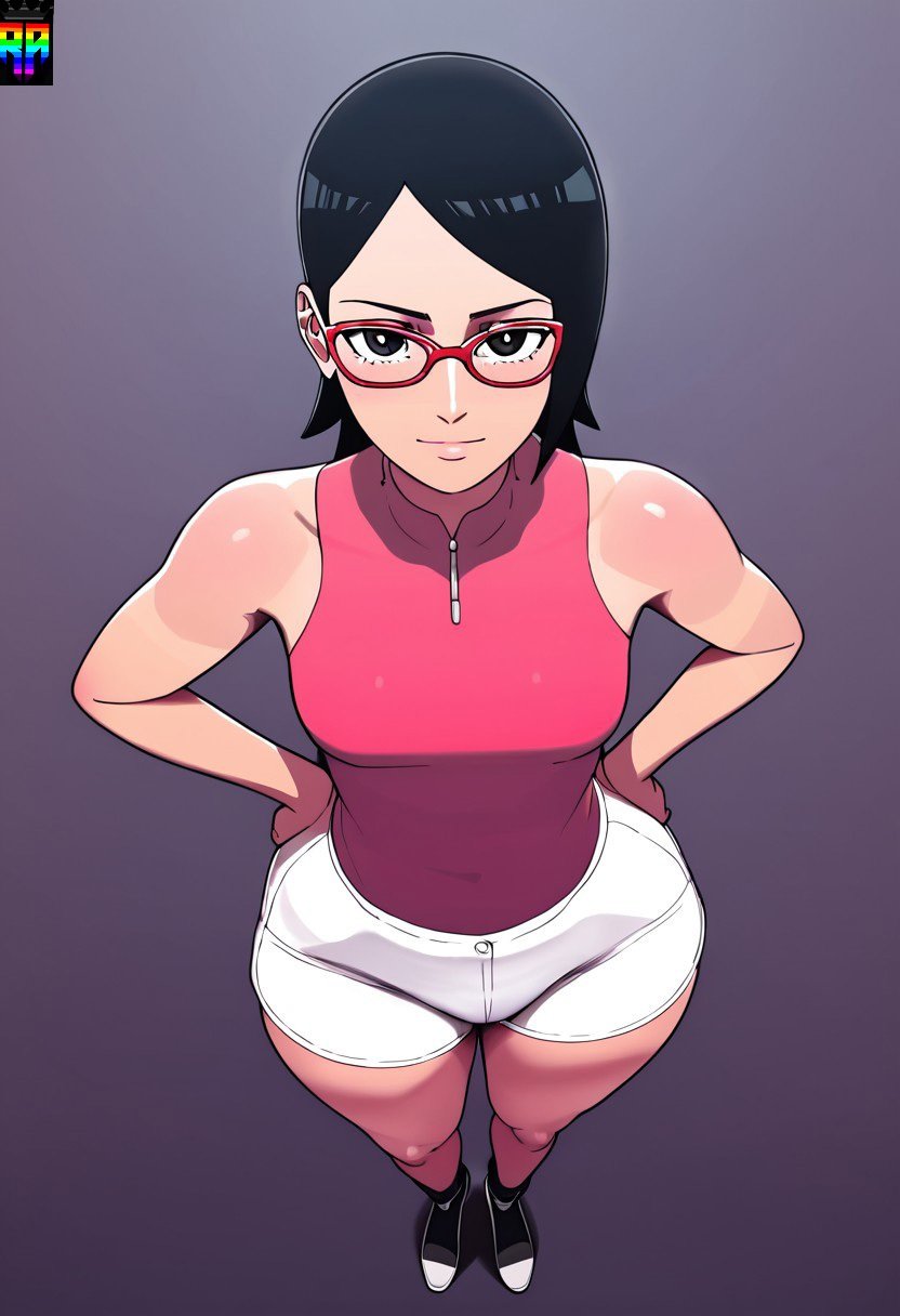 ai_generated big_ass boruto:_naruto_next_generations cute_face d-art_style naruto naruto_(series) repartz sarada_uchiha shorts thick_thighs white_shorts