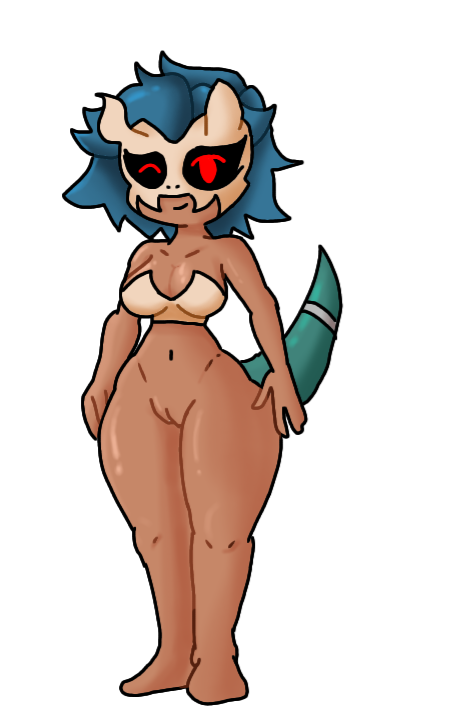 blue_hair cola dinosaur_girl elpixol female furry humanoid minstlu original_character red_eyes rex skull_mask