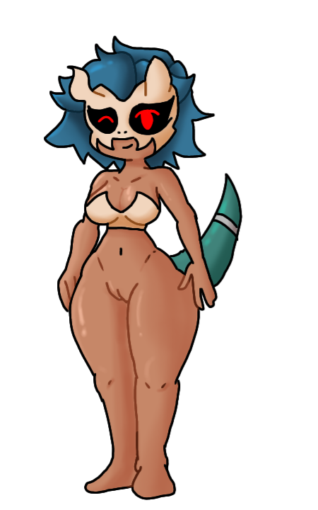 blue_hair cola digital_media_(artwork) dinosaur_girl female furry humanoid minstlu original_character red_eyes roxanne_trex_(minstlu) skull_mask