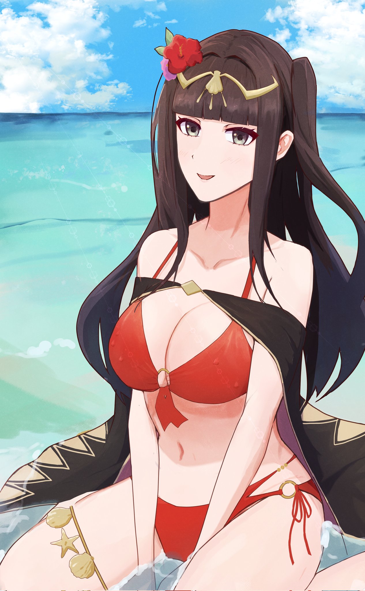 alternate_costume bikini breasts female female_only fire_emblem fire_emblem_awakening fire_emblem_heroes looking_at_viewer nintendo official_alternate_costume red_bikini red_swimsuit solo strixinkagoshim swimsuit tharja_(fire_emblem) tharja_(summer)_(fire_emblem)