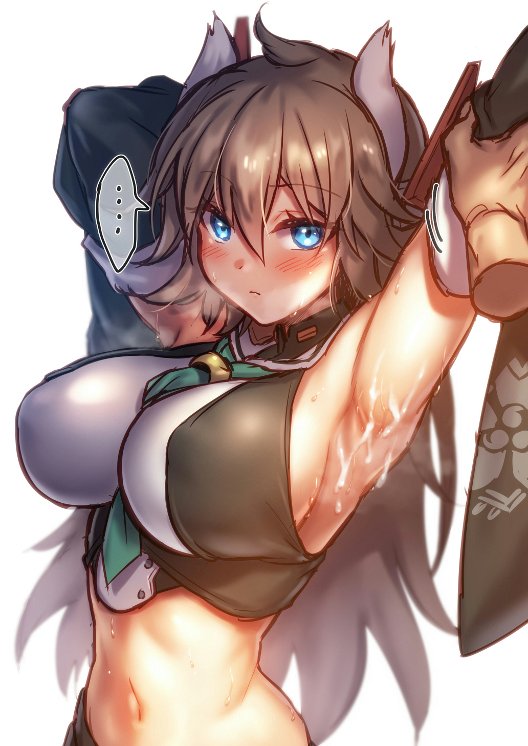 ... 1boy 1girls animal_ears armpit_sex armpits arms_behind_head azur_lane between_breasts blue_eyes blush breasts brown_hair cum cum_on_body cum_on_upper_body detached_sleeves disembodied_limb eyebrows_visible_through_hair female furutaka_(azur_lane) furutaka_(retrofit)_(azur_lane) green_neckwear hair_between_eyes highres large_breasts light-skinned_female light-skinned_male light_skin long_hair looking_at_viewer midriff mika_(1020mk) navel necktie necktie_between_breasts sakura_empire_(azur_lane) sideboob solo_focus spoken_ellipsis steam stomach sweat very_long_hair