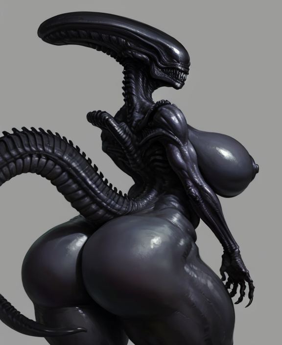 1girls, ai generated, alien, alien (franchise), alien humanoid, ass, breasts, breasts bigger than head, female, female only, female xenomorph, femomorph, monster, solo, xenomorph
