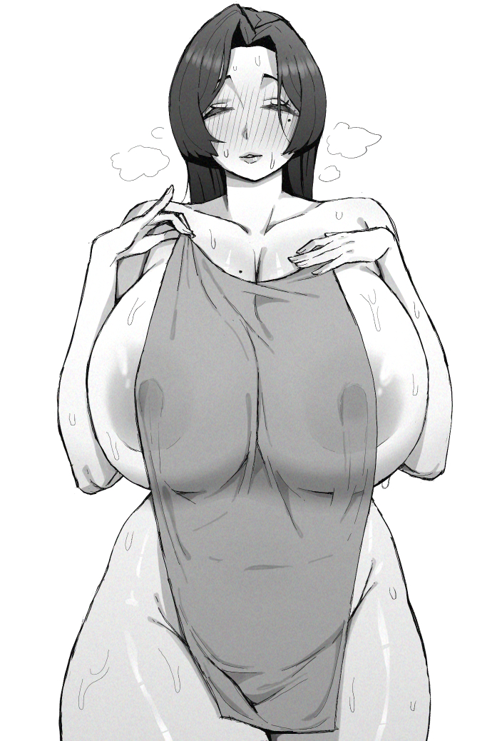 big_breasts covering covering_breasts covering_crotch efto_(pixiv) female naked naked_female nipple_bulge nude nude_female towel