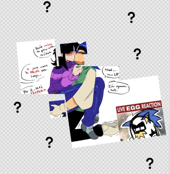 artist_request ass_grab ass_grope belt black_hair blue_hair clothed clothing dialogue hands_on_ass jeans kissing lifting_person long_black_hair long_hair needlemouse_(series) oc sarah_henderson_(needlemouse) shirt sonic.raw text