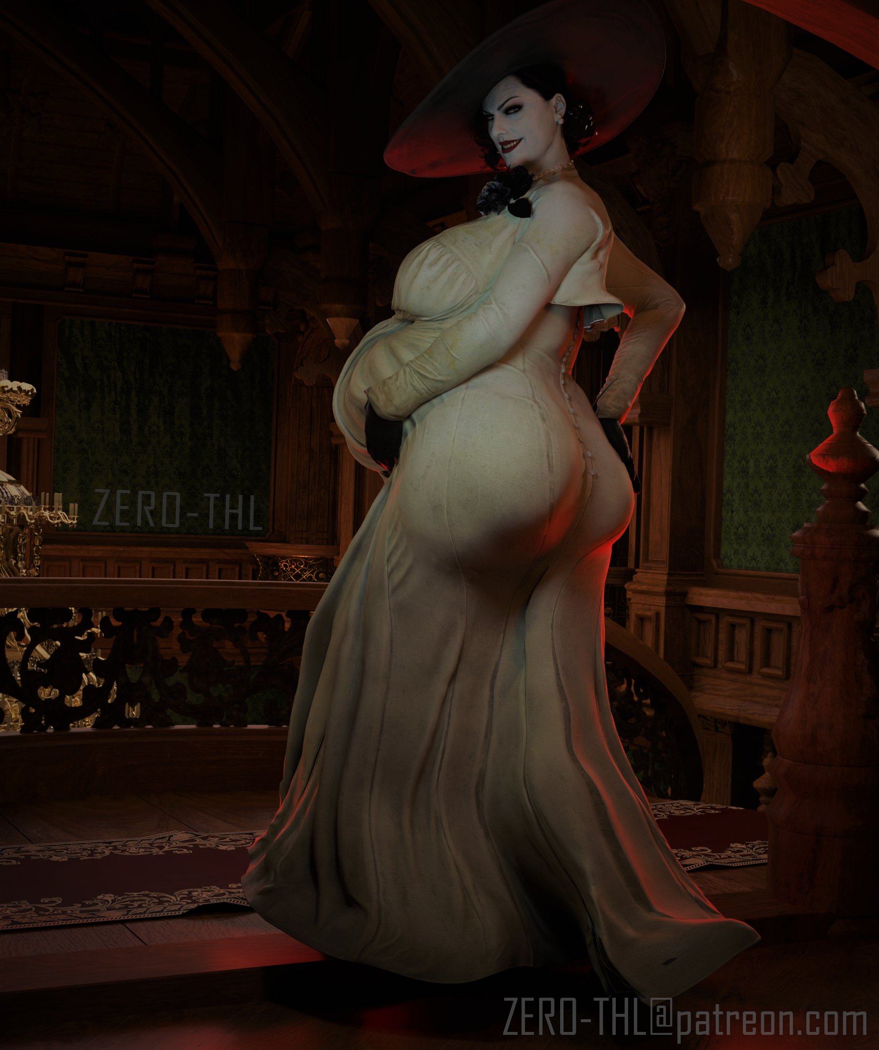 1girls, 3d, alcina dimitrescu, ass, belly, big ass, big belly, big breasts, breasts, capcom, female, huge belly, huge breasts, mature female, milf, pregnant, pregnant older female, resident evil, resident evil 8: village, solo, zero-thl