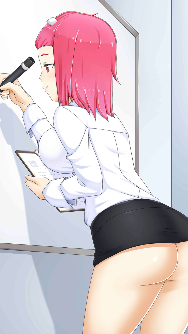 big_breasts booty_calls female female_only pamela_(booty_calls) pink_hair short_skirt solo