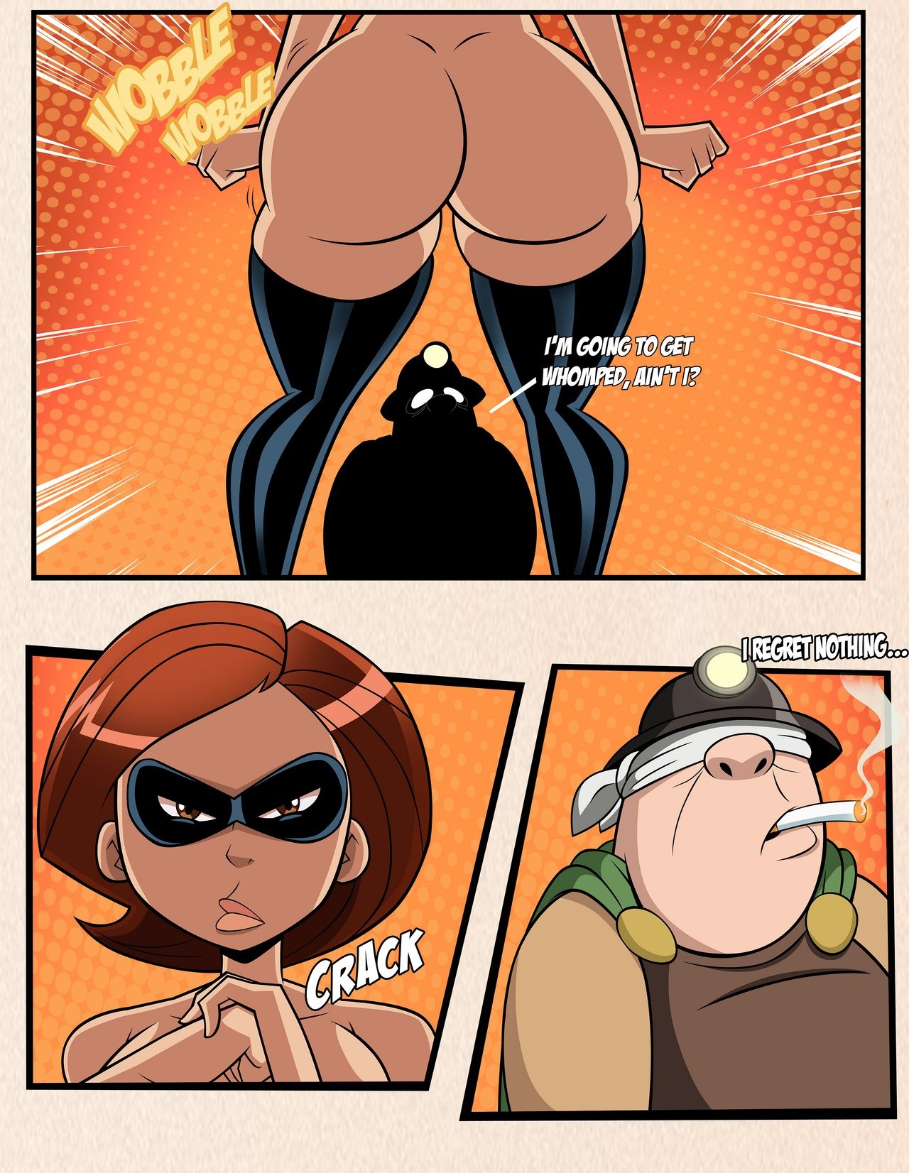 1girls, angry, angry expression, angry face, ass, ass focus, big ass, big ass (female), big butt, big butt (female), big hips, butt focus, completely naked, completely naked female, completely nude, completely nude female, elastigirl, elastigirl (original supersuit), embarrassed, embarrassed nude female, enf, grimphantom, helen parr, hero, hero suit, heroine, impending doom, mask, masked, masked female, naked, naked female, nude, nude female, onomatopoeia, pussy, revenge, ripped clothes, ripped clothing, surprised, surprised expression, the incredibles, torn bodysuit, torn clothes, torn clothing
