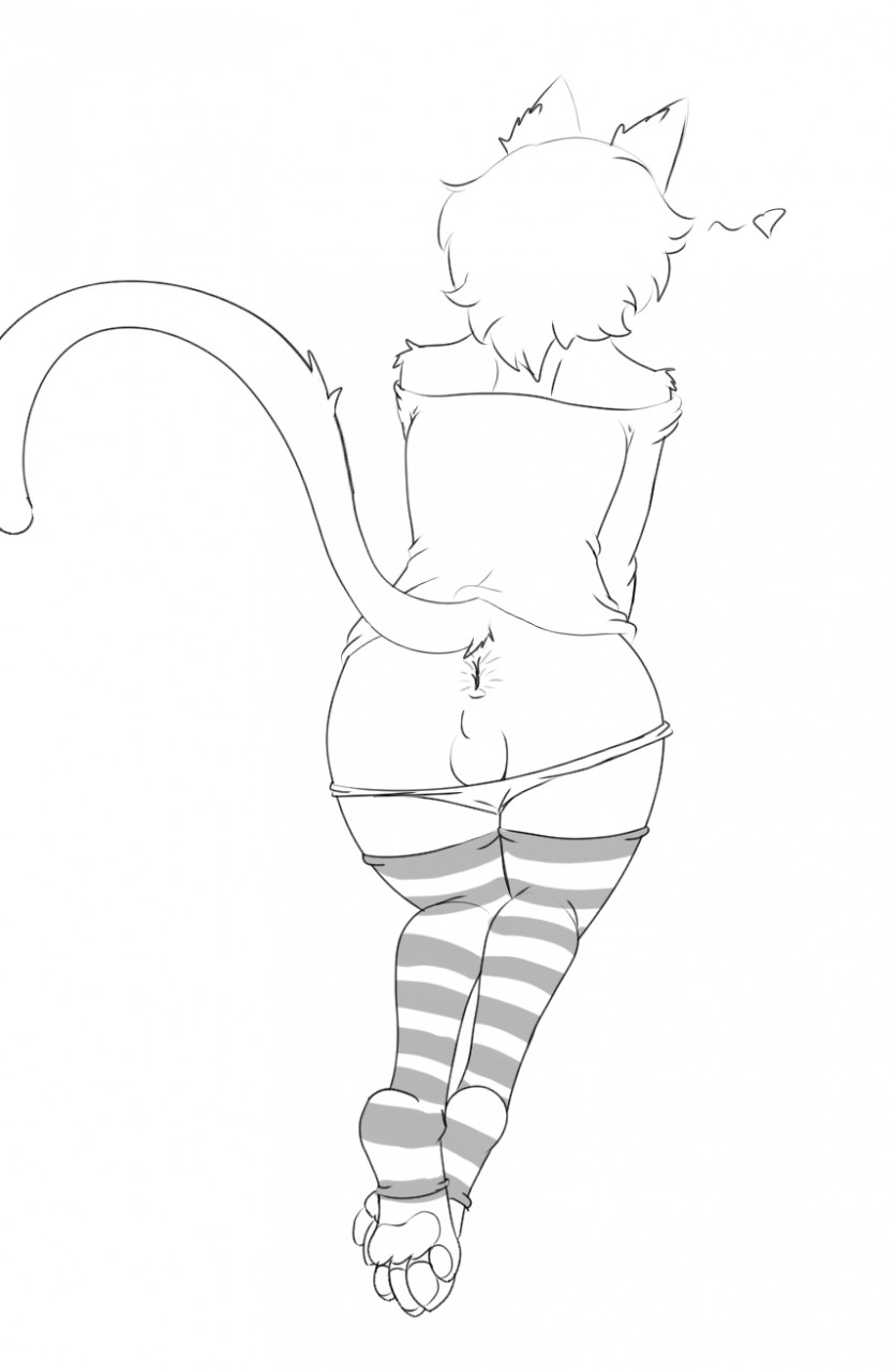 2022 anthro anus ass backsack balls biped blac_jackel666 bottomless bottomless_anthro bottomless_male clothed clothing digitigrade domestic_cat felid feline felis femboy genitals greyscale heart_symbol hi_res high-angle_view leg_warmers legwear male mammal medium_hair monochrome panties panties_down partially_clothed pattern_clothing pattern_legwear pattern_thigh_highs pawpads perineum presenting presenting_anus presenting_hindquarters rear_view simple_background solo striped_clothing striped_legwear striped_thigh_highs stripes tail thigh_highs topwear underwear underwear_down white_background