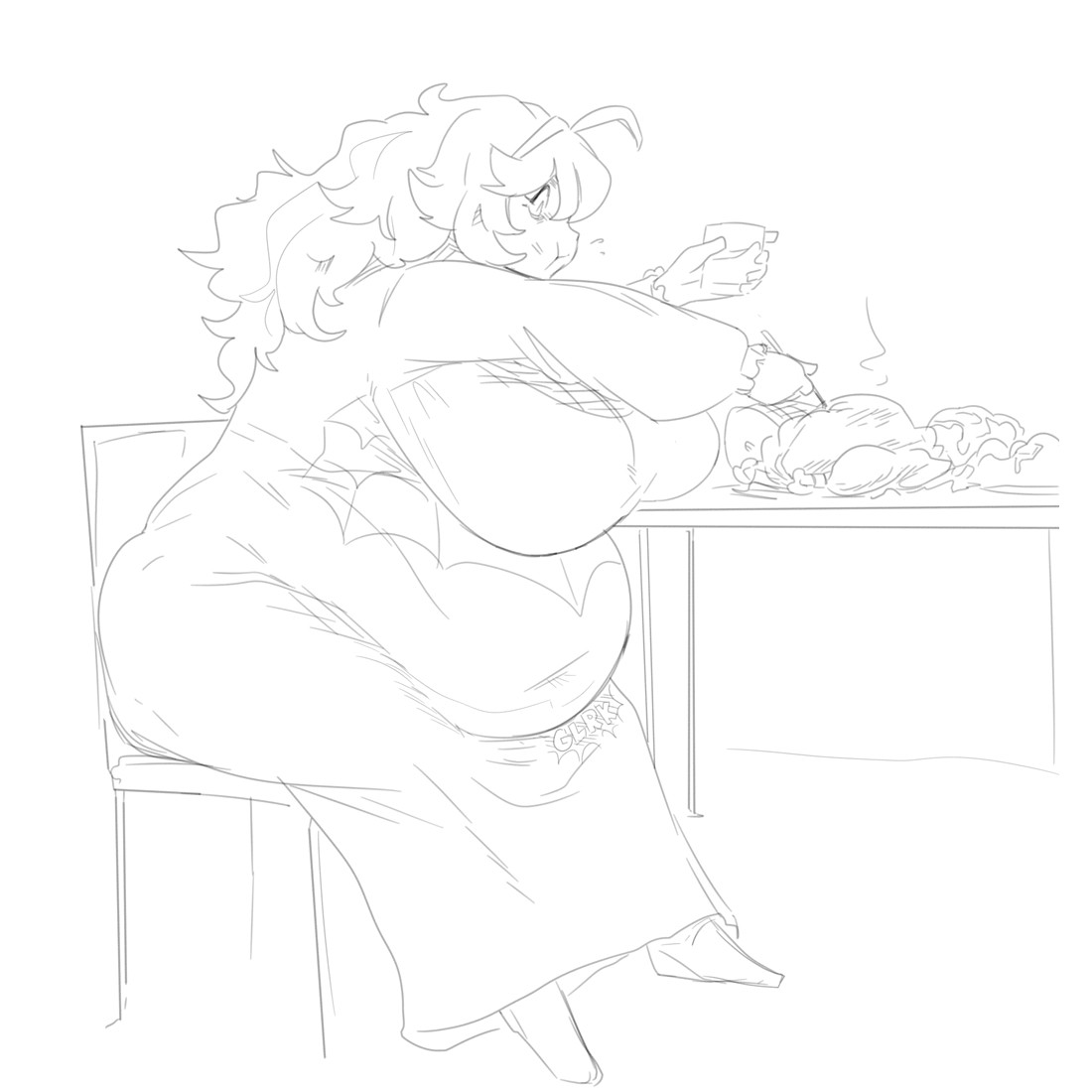 1girls, bbw, belly, big belly, breast expansion, breast growth, breast growth (enlargement), breasts, chair, chubby, chubby female, dress, eating, eating food, fat fetish, female, food, grindaviking, hex maniac, looking at food, pokemon, pokemon xy, sitting down, weight gain, weight gain sequence