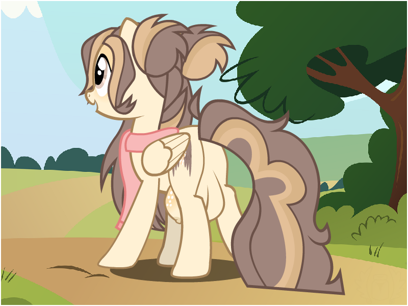 caramel_puff_(mlp) clothing crotchboob_freckles crotchboobs female flashequestria freckles long_mane long_tail looking_up my_little_pony nipples nude oc oc_only open_mouth outdoors pegasus pony scarf show_accurate solo solo_female