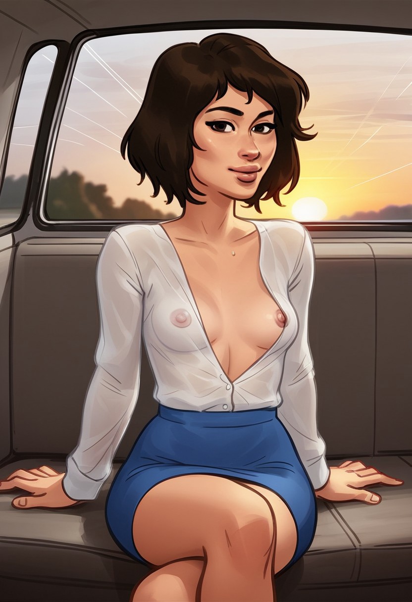 1girls 2d 2d_(artwork) ai_generated areolae beautyash breasts brown_hair car car_interior civitai cleavage clothed clothing crossed_legs digital_drawing_(artwork) digital_media_(artwork) female female_focus female_only josephine_(summertime_saga) legs_crossed light-skinned_female light_skin medium_breasts nipples no_bra no_panties no_underwear see-through see-through_clothing see-through_shirt see-through_top see_through shirt sitting skirt small_breasts solo solo_focus summertime_saga teenage_girl teenager