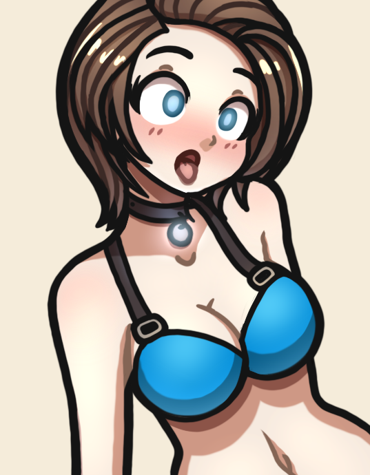 ahe_gao blue_eyes bra breasts brown_hair collar empty_eyes expressionless glowing_eyes httpwwwcom mind_control open_mouth original short_hair tongue tongue_out underwear