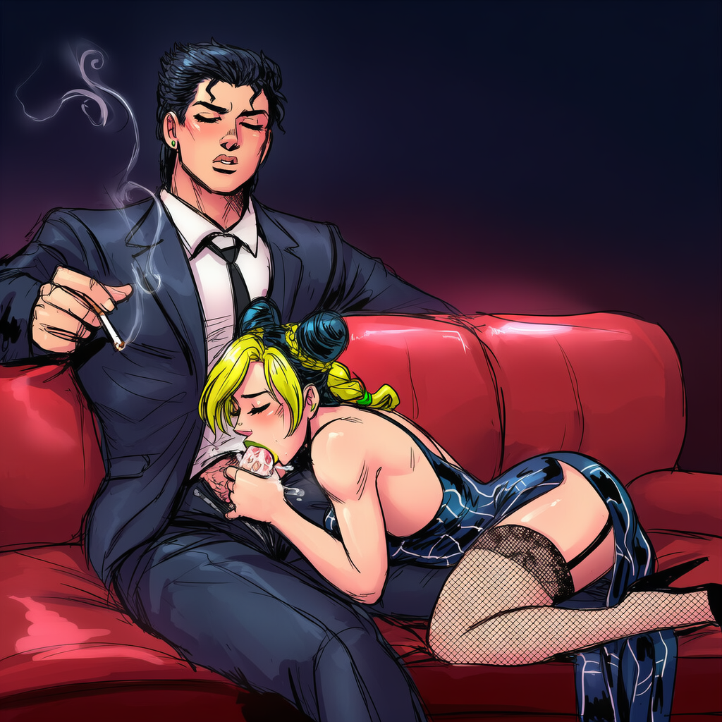 ai_generated blowjob club couch cum daughter father father_and_child father_and_daughter fellatio green_hair incest jojo&#039;s_bizarre_adventure jolyne_kujo jotaro_kujo lipstick parent_and_child space_buns stone_ocean tagme